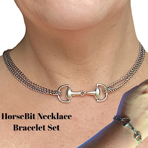 Sterling Silver HorseBit Handmade Necklace Bracelet Matching Chain Link Set - Picture 1 of 13